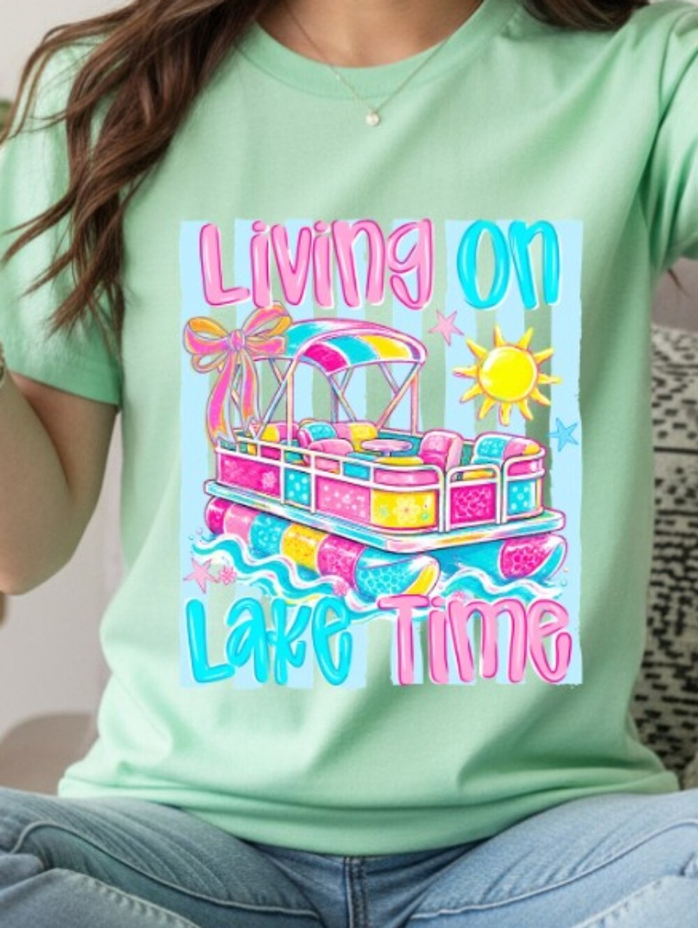 Gildan Mint "Living On Lake Time" Graphic Tee